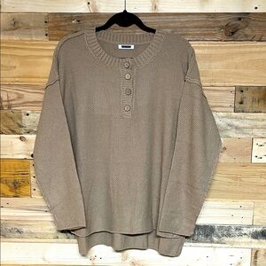 Royal + Reese size Large Tan Color Henley Lightweight Soft Oversized Sweater